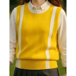 Vtg Dehen Varsity Sweater Vest Yellow White Romanticized Sports Stripe Made USA